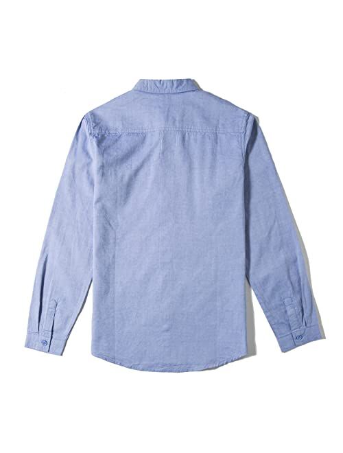 Tronjori Boy's Long Sleeve Button Down Chambray Woven Shirt