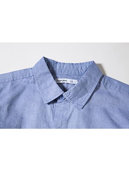 Tronjori Boy's Long Sleeve Button Down Chambray Woven Shirt