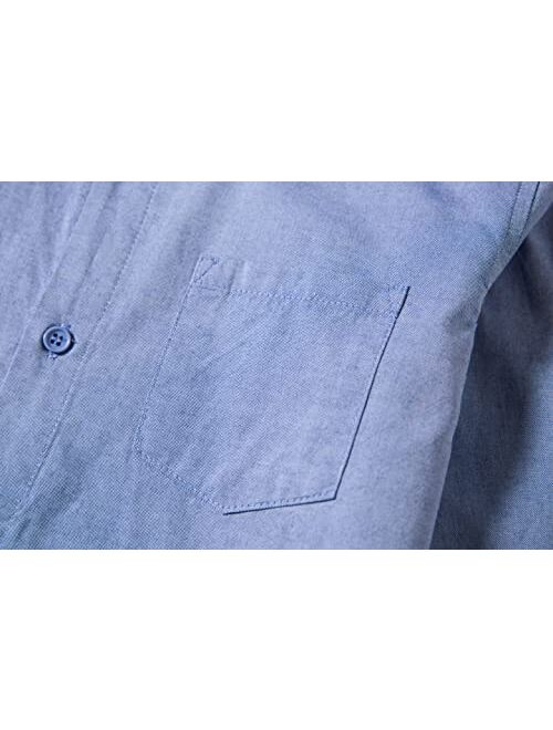 Tronjori Boy's Long Sleeve Button Down Chambray Woven Shirt