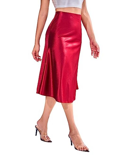 ALCEA ROSEA Women High Waist Satin Skirt Fishtail Silky Skirts Bodycon Stretchy Mermaid Pencil Midi Skirt