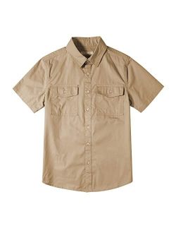 Tronjori Boys Short Sleeve Button Down Casual Woven Shirt Two Pockets