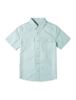 Tronjori Boys Short Sleeve Button Down Casual Woven Shirt Two Pockets