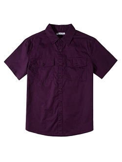 Tronjori Boys Short Sleeve Button Down Casual Woven Shirt Two Pockets