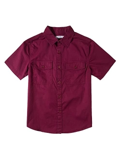 Tronjori Boys Short Sleeve Button Down Casual Woven Shirt Two Pockets