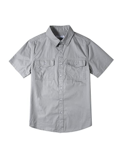 Tronjori Boys Short Sleeve Button Down Casual Woven Shirt Two Pockets