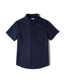 Tronjori Boys Short Sleeve Button Down Casual Woven Shirt Two Pockets