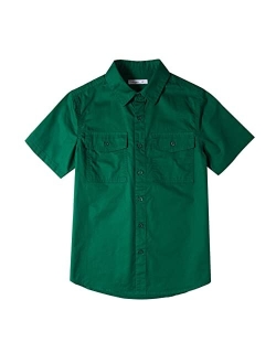 Tronjori Boys Short Sleeve Button Down Casual Woven Shirt Two Pockets