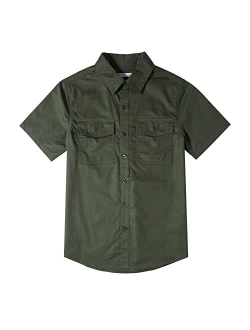 Tronjori Boys Short Sleeve Button Down Casual Woven Shirt Two Pockets