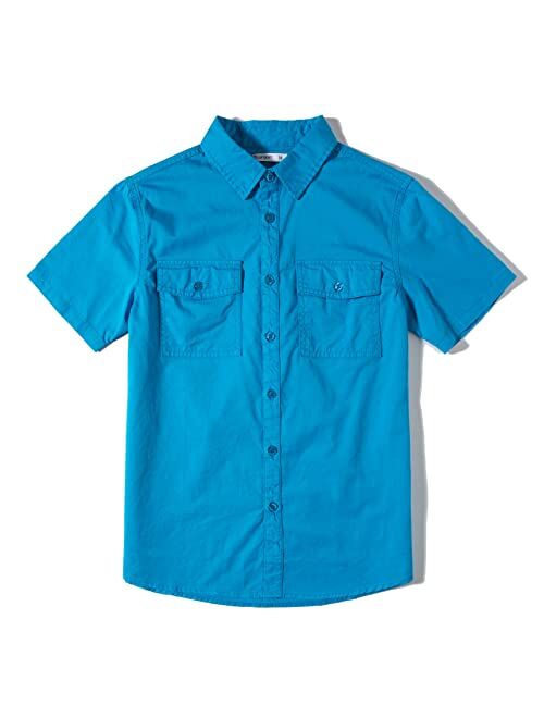 Tronjori Boys Short Sleeve Button Down Casual Woven Shirt Two Pockets