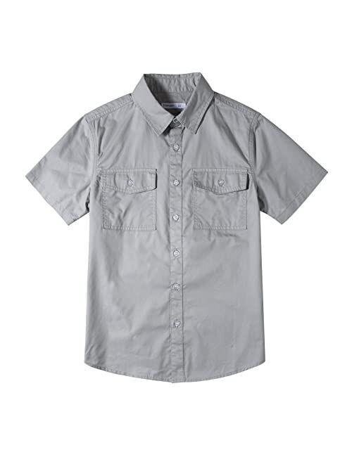 Tronjori Boys Short Sleeve Button Down Casual Woven Shirt Two Pockets