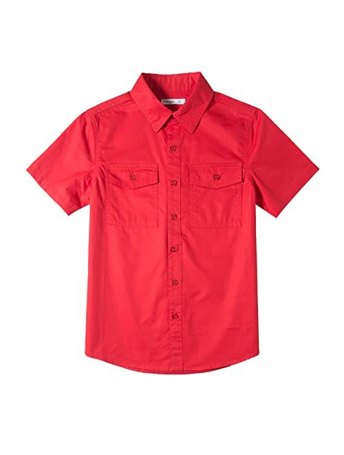 Tronjori Boys Short Sleeve Button Down Casual Woven Shirt Two Pockets