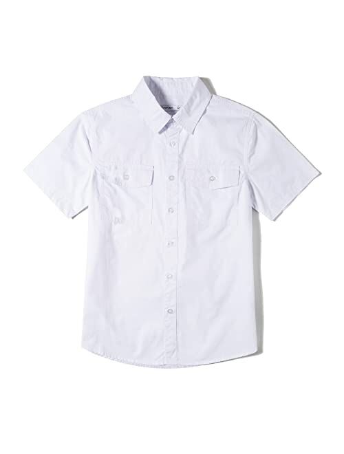 Tronjori Boys Short Sleeve Button Down Casual Woven Shirt Two Pockets