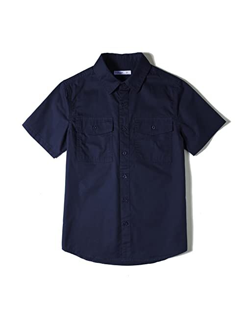 Tronjori Boys Short Sleeve Button Down Casual Woven Shirt Two Pockets