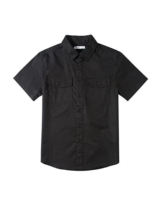 Tronjori Boys Short Sleeve Button Down Casual Woven Shirt Two Pockets