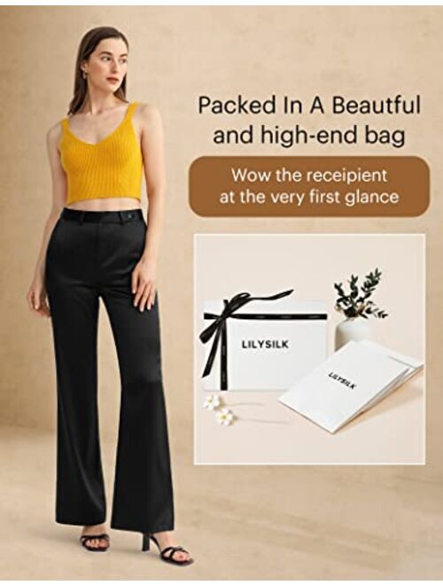 LilySilk Women's Silk Pants for Work Bootcut High Waisted Trousers 22 Momme Wide Leg Long Pants Comfort Slim Fit