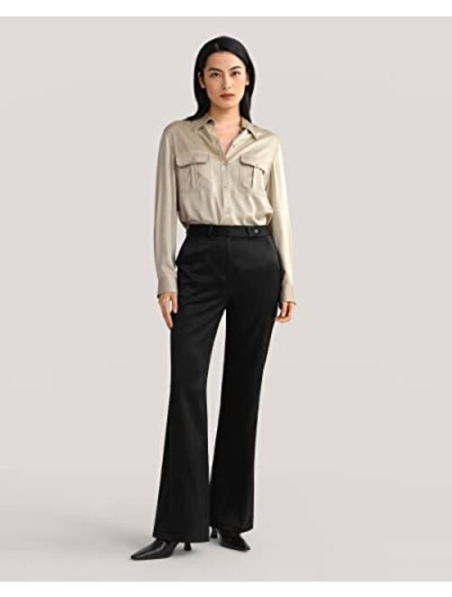 LilySilk Women's Silk Pants for Work Bootcut High Waisted Trousers 22 Momme Wide Leg Long Pants Comfort Slim Fit