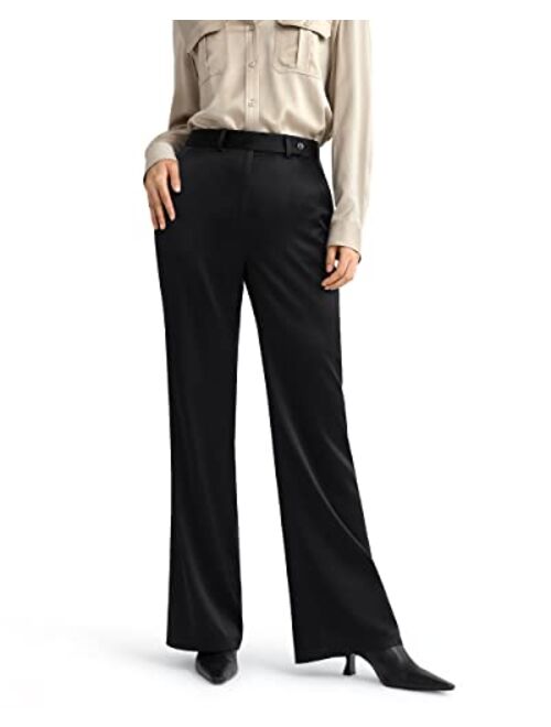 LilySilk Women's Silk Pants for Work Bootcut High Waisted Trousers 22 Momme Wide Leg Long Pants Comfort Slim Fit