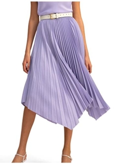 Plisse Pleated Handkerchief Maxi Skirt Flowy Flare Irregular Hem Elastic Waist Midi A Line Soft