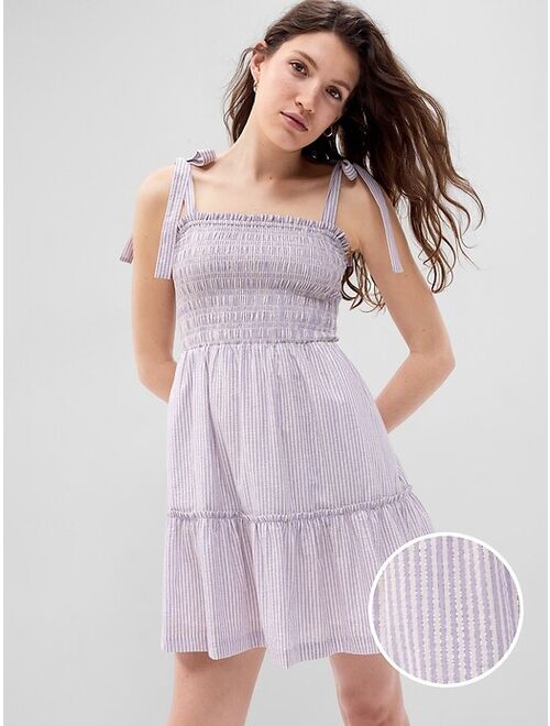 Gap Metallic Stripe Tie-Shoulder Smocked Mini Dress