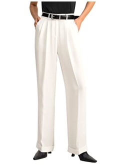 The Flos Pants Full Length Boyish Style Wide Leg Bkazers Pants Vintage Style Trousers for Women