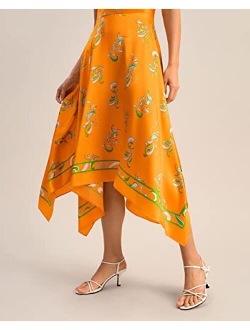 LilySilk Silk Handkerchief Dress for Women Irregular Halter Long Midi Dresses Summer Vintage Spring Waltz Orange-Paisley