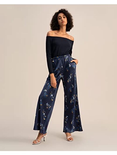 LilySilk Spring Waltz Bias Cut Pants Ptinted Wide Leg Casual Trousers for Women Classic Paisley Soft Lightweight Pants