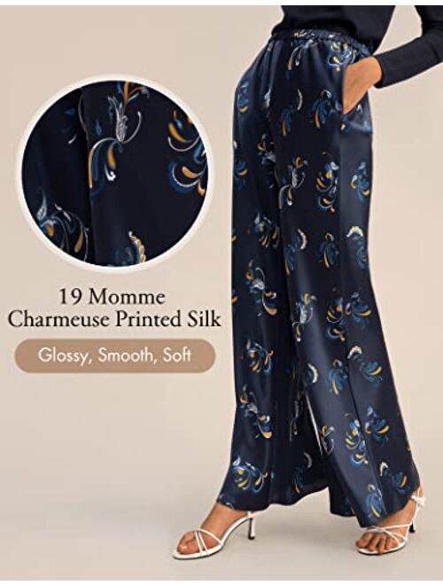 LilySilk Spring Waltz Bias Cut Pants Ptinted Wide Leg Casual Trousers for Women Classic Paisley Soft Lightweight Pants