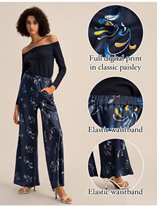 LilySilk Spring Waltz Bias Cut Pants Ptinted Wide Leg Casual Trousers for Women Classic Paisley Soft Lightweight Pants