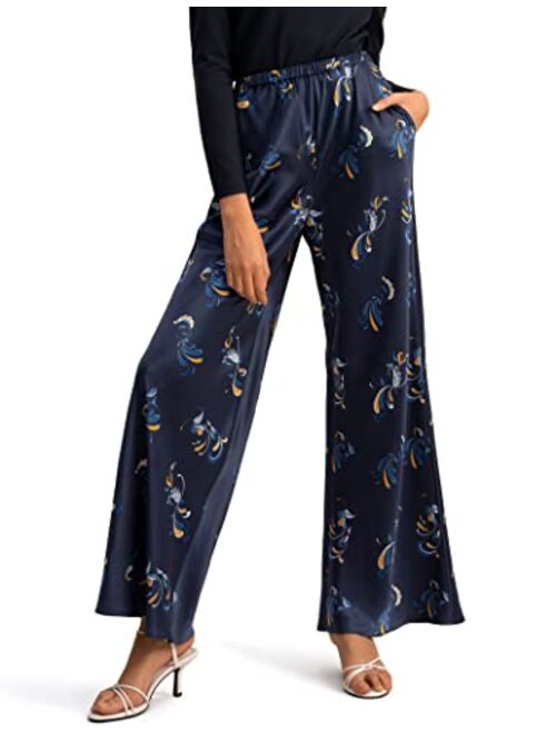 LilySilk Spring Waltz Bias Cut Pants Ptinted Wide Leg Casual Trousers for Women Classic Paisley Soft Lightweight Pants