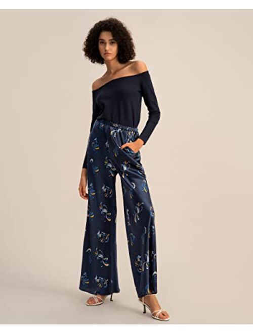 LilySilk Spring Waltz Bias Cut Pants Ptinted Wide Leg Casual Trousers for Women Classic Paisley Soft Lightweight Pants