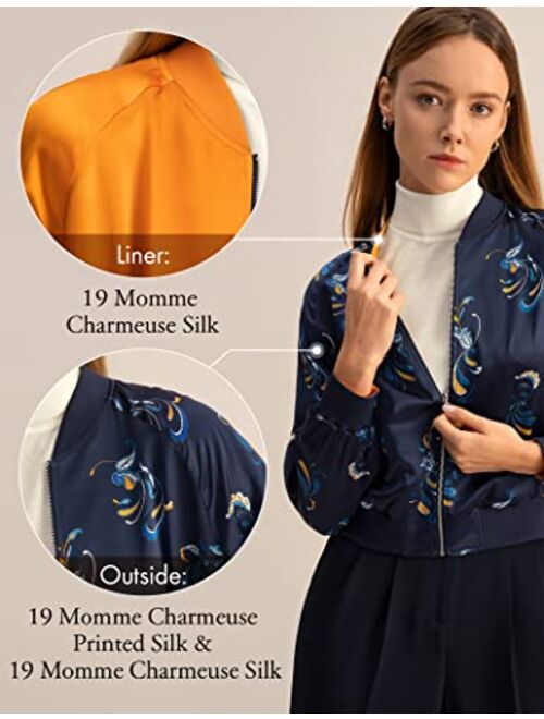 LilySilk Spring Waltz Reversible Silk Jacket for Women Zipper Up Bomber Jacket Top Long Sleeve Stand Collar