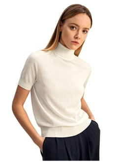 Silk Cashmere Pullover Sweater with Turtleneck and Mid Sleeves, Salomon Sweater Top for Spring Summer & Fall