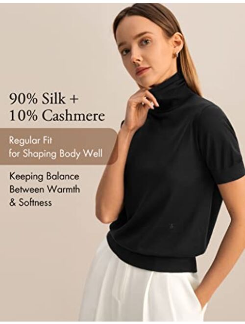 LilySilk Silk Cashmere Pullover Sweater with Turtleneck and Mid Sleeves, Salomon Sweater Top for Spring Summer & Fall