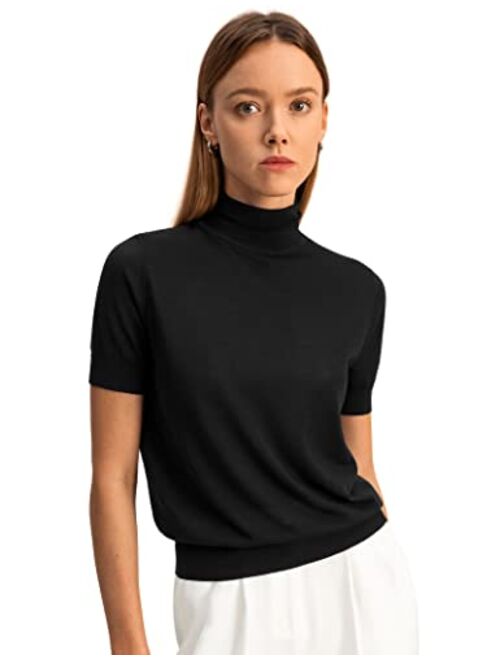 LilySilk Silk Cashmere Pullover Sweater with Turtleneck and Mid Sleeves, Salomon Sweater Top for Spring Summer & Fall