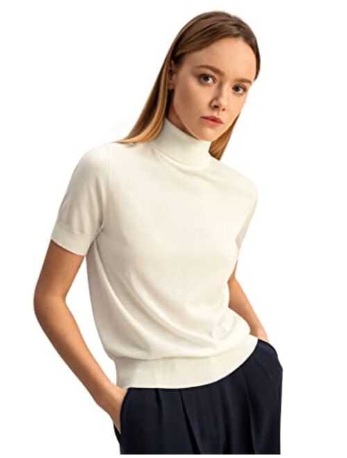 LilySilk Silk Cashmere Pullover Sweater with Turtleneck and Mid Sleeves, Salomon Sweater Top for Spring Summer & Fall