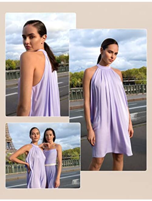 LilySilk Stella Silk Dress for Women A Line Short Mini Sexy Halter Neck Dresses Summer Party Club Soft