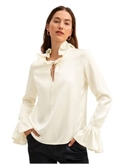 Silk Blouse for Women 22 Momme Pure Silk Shirt Pullover Vintage Tie Collar Elegant Tops for Ladies