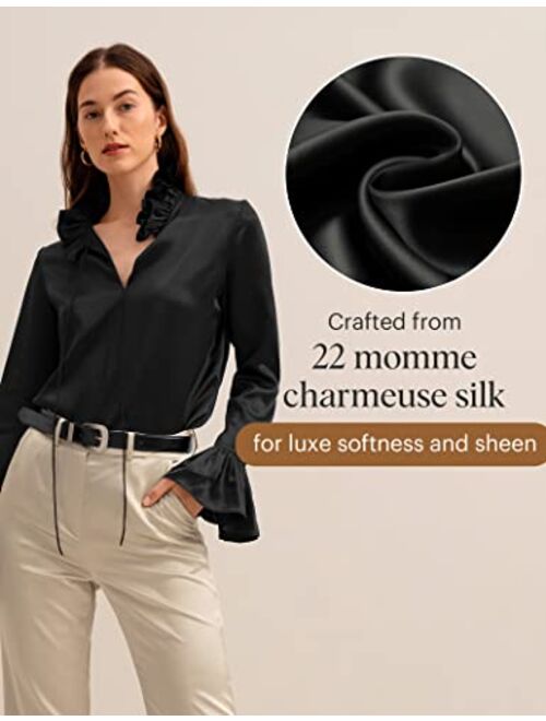 LilySilk Silk Blouse for Women 22 Momme Pure Silk Shirt Pullover Vintage Tie Collar Elegant Tops for Ladies