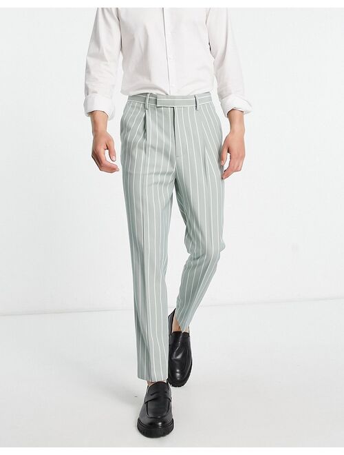 ASOS DESIGN tapered smart pants in sage prep pin stripe