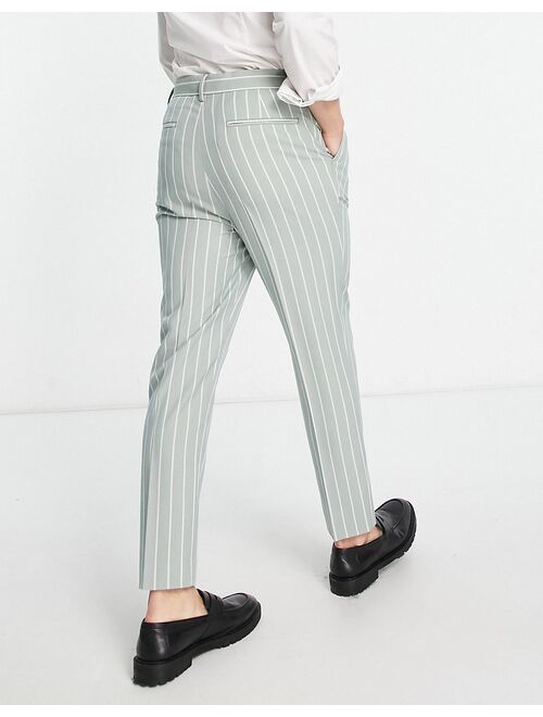 ASOS DESIGN tapered smart pants in sage prep pin stripe