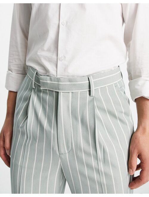 ASOS DESIGN tapered smart pants in sage prep pin stripe