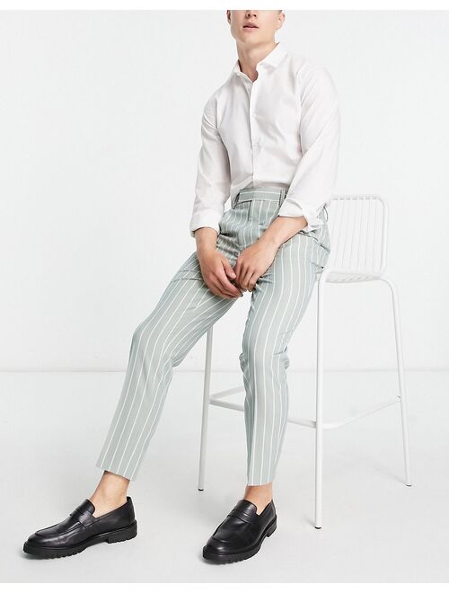 ASOS DESIGN tapered smart pants in sage prep pin stripe