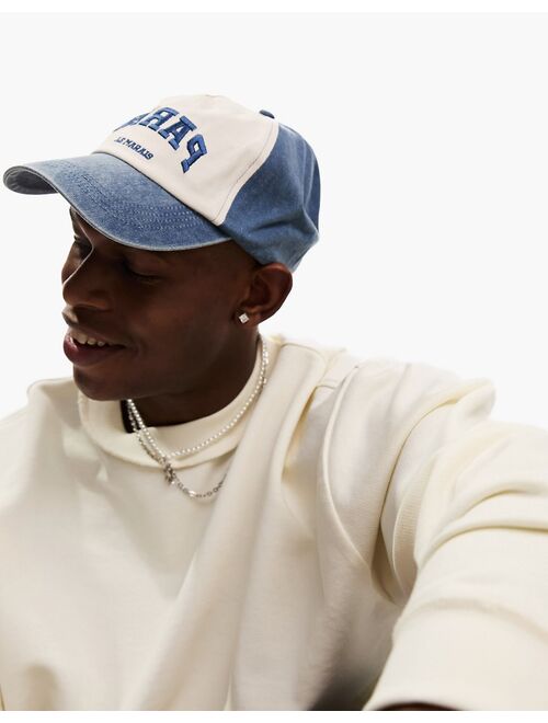 ASOS DESIGN soft baseball cap with Paris embroidery in washed blue