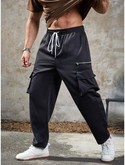 Shein Extended Sizes Men Drawstring Waist Flap Pocket Side Cargo Pants