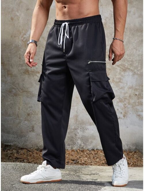 Shein Extended Sizes Men Drawstring Waist Flap Pocket Side Cargo Pants