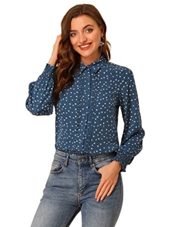 Women's Casual Point Collar Long Sleeve Blouse Floral Button Down Shirt