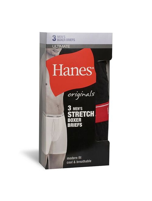 Men's Hanes Originals Ultimate 3-Pack Boxer Briefs with Moisture-Wicking Stretch Cotton