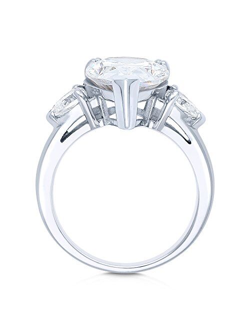 BERRICLE Sterling Silver 3-Stone Wedding Engagement Rings Pear Cut Cubic Zirconia CZ Statement Anniversary Ring for Women, Rhodium Plated Size 4-10