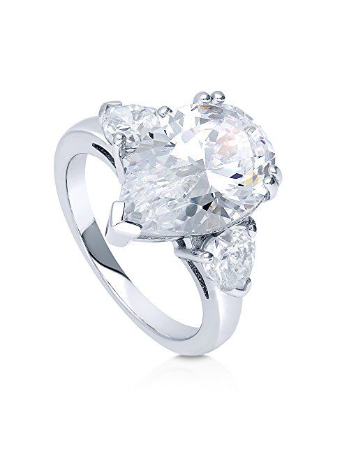 BERRICLE Sterling Silver 3-Stone Wedding Engagement Rings Pear Cut Cubic Zirconia CZ Statement Anniversary Ring for Women, Rhodium Plated Size 4-10