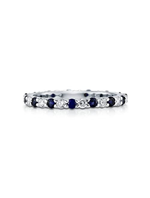 BERRICLE Sterling Silver Wedding Rings Simulated Blue Sapphire Pave Set Cubic Zirconia CZ Anniversary Eternity Ring for Women, Rhodium Plated Size 4-10